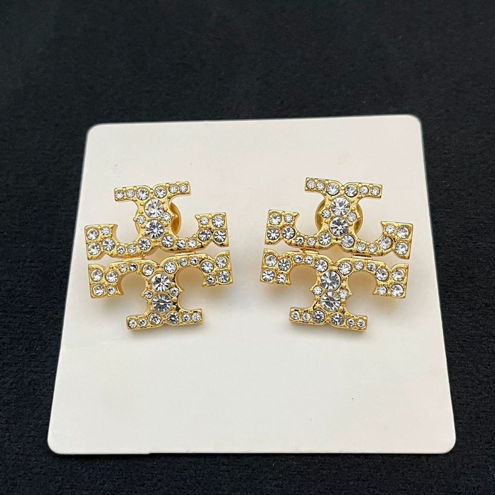 Tory Burch Logo Full Diamond Stud Earrings